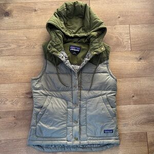 Patagonia Olive and Sage Hooded Puffer Vest